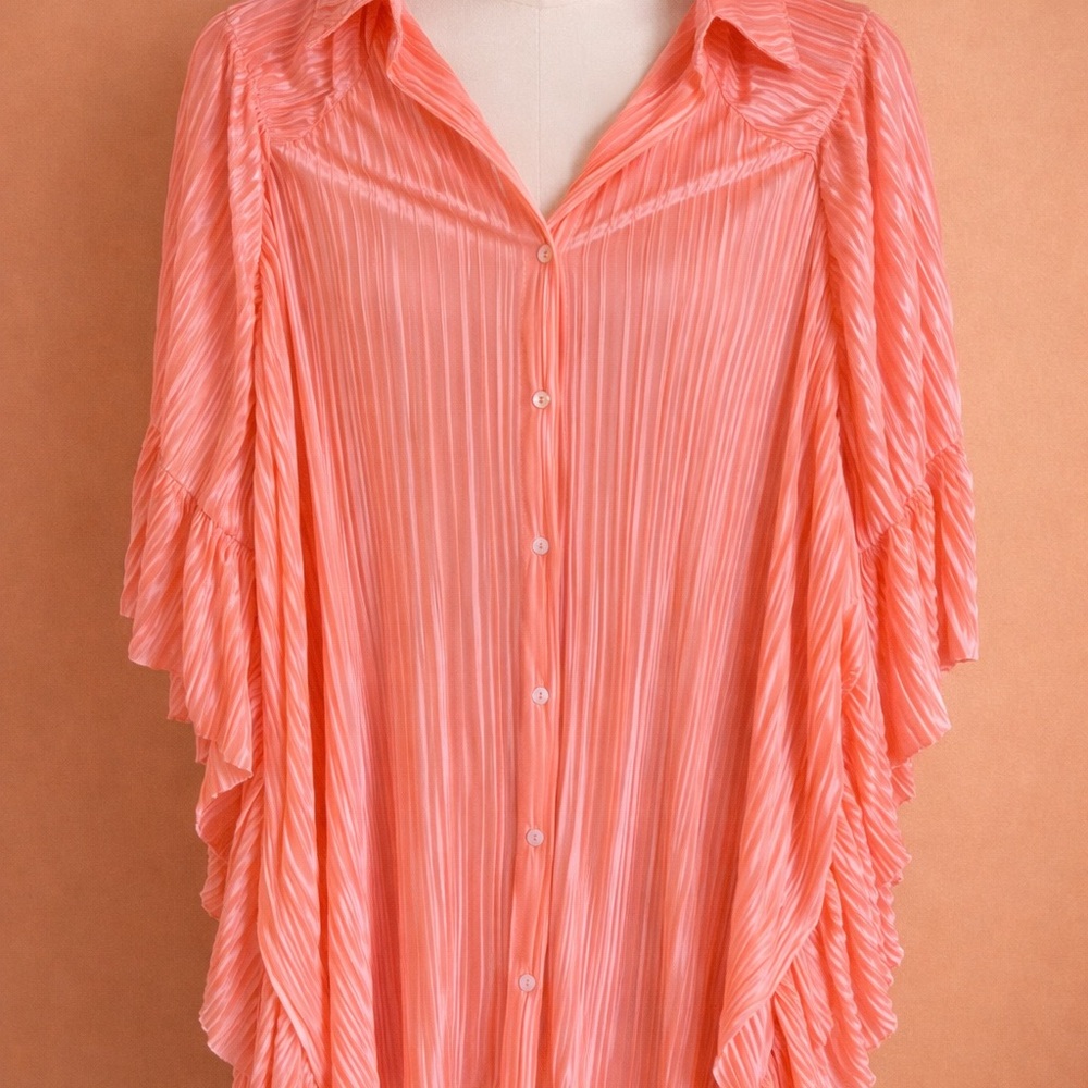 Fantastic Fawn Coral Pleated Blouse